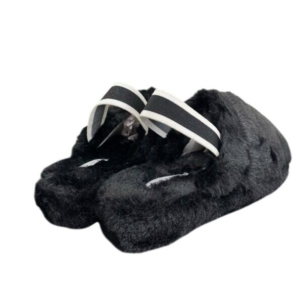 TOP MODA  Women Black Faux Fur Open Toe Slippers With Elastic Strap - Picture 4 of 10